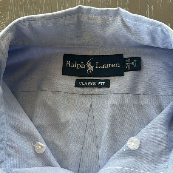 Ralph Lauren Classic Fit Men’s Size Large 16 34/35 Blue Casual Button Down Shirt - Picture 4 of 12